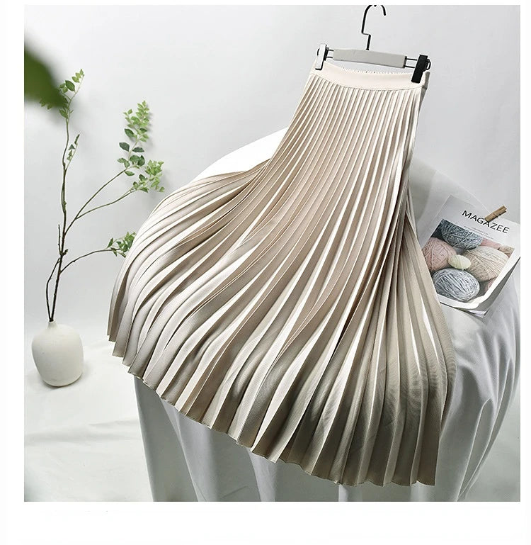 Looks Thin Pleated Skirt 2025 New High Waist A-line Skirt Mid-length Big Size Plaid Skirt Long Pleated Skirt Length 75-90cm.