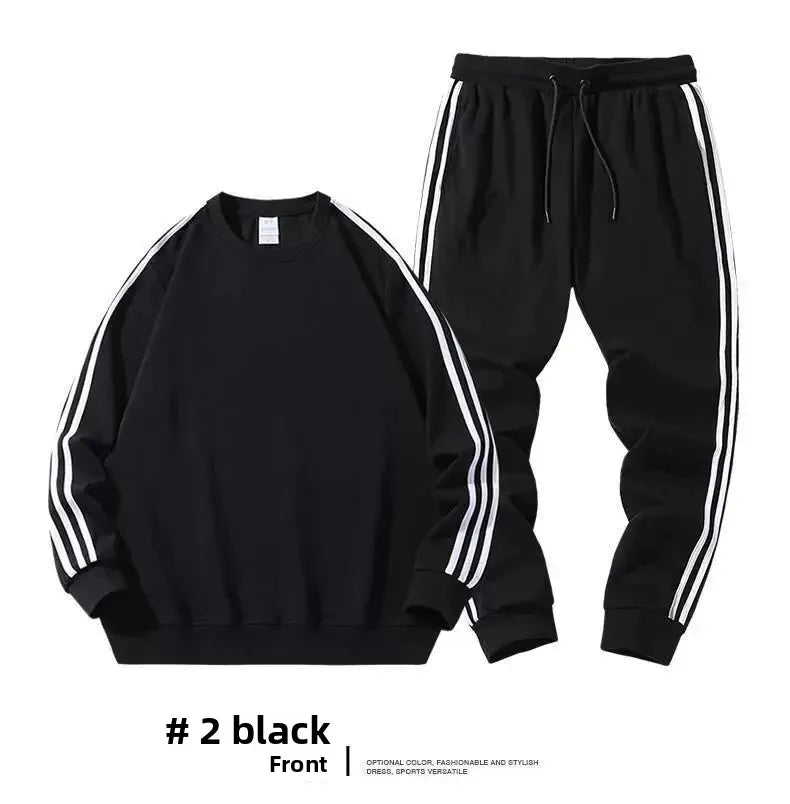 Autumn Winter round Neck Sweatshirt Men Loose Sports American Casual Cotton Fleece Versatile Comfortable Men's Set.