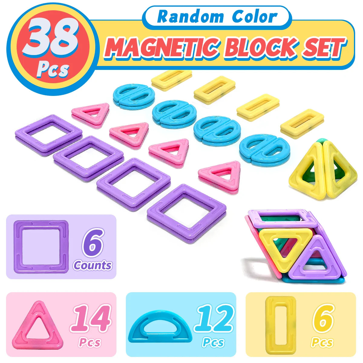 Macaron Magnetic Building Blocks Set ，Durable STEM Educational Construction Toys，Creative Birthday Gift, Assorted Colors.