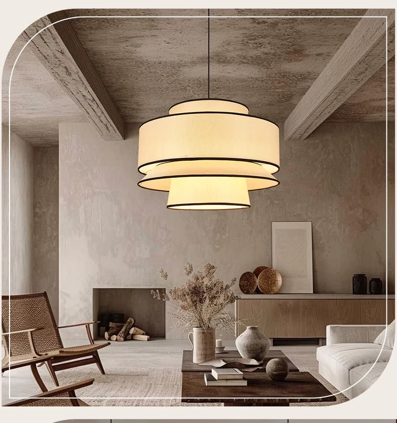 Wabi Sabi Hängende Chadnelier-Leuchte, japanische Stoff-Pendelleuchte für Schlafzimmer, Esszimmer, Küche.