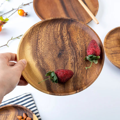 Wooden Trays Round Storage Plate SolidWood Coffee cup Mat KitchenDecorative Plate Fruit Bread TablewareHome Decoration.