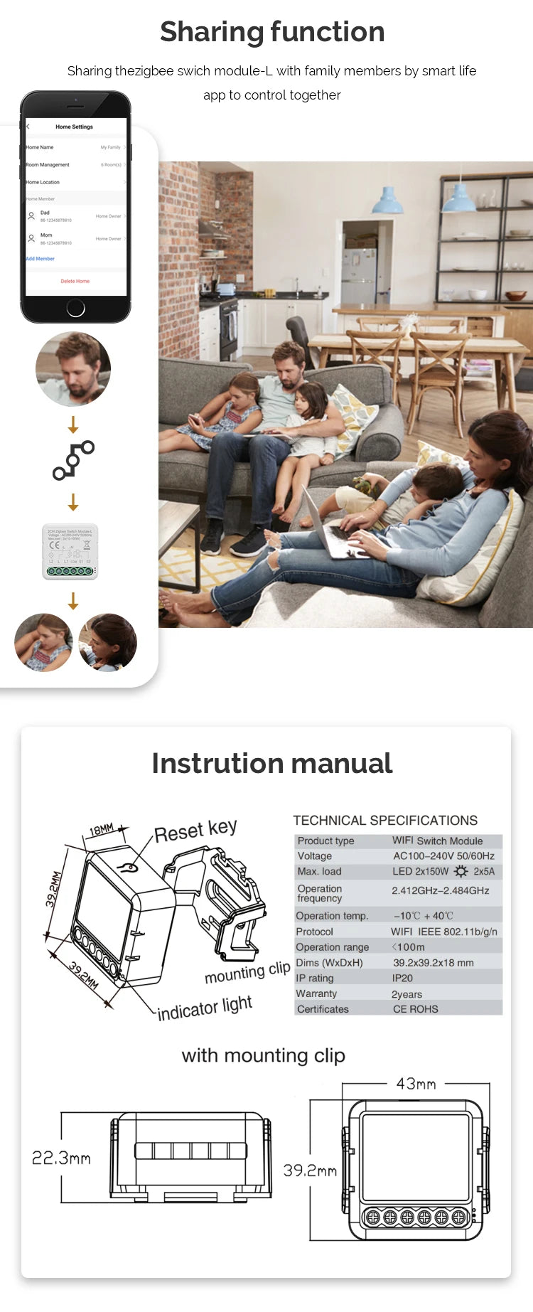 Tuya DIY Breaker Wifi Smart Light Switch Modul 10A 100-240V Zwei-Wege App Fernbedienung Arbeit mit Alexa Google Home 1/2/3/4Gang.