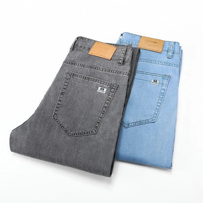 Business Lyocell Jeans Men Summer New Thin Fashion Straight Breathable Brand Pants Male Slim Comfortable  Denim Trousers.