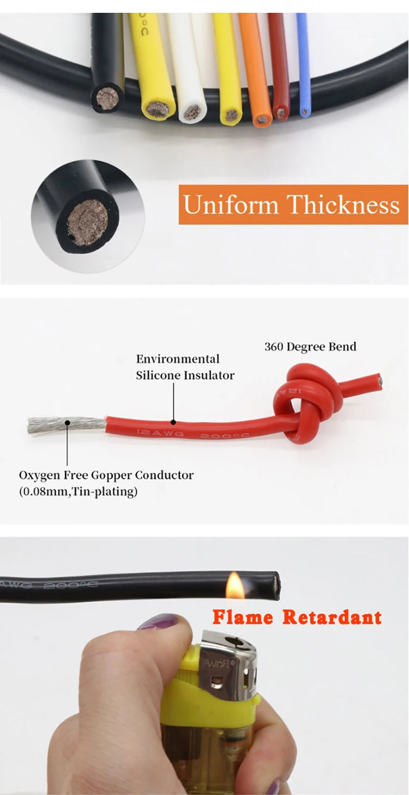 1/5/10m Soft Silicone Cable 26 24 22 20 18 16 14 12 10 8 6 4 2AWG Car Battery Automotive Wiring Heat-resistant Electrical Wires.