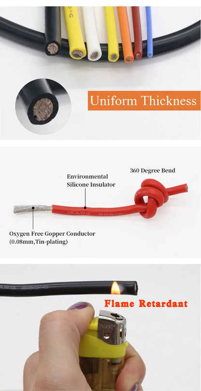 1/5/10m Soft Silicone Cable 26 24 22 20 18 16 14 12 10 8 6 4 2AWG Car Battery Automotive Wiring Heat-resistant Electrical Wires.