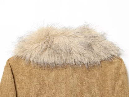 MUJER Kunstpelz-Leder-Blazer für Damen, Kunstleder, luxuriöse Damen-Blazer, Mäntel, Büro, taillierte Jacke, Damen-Winter-Oberbekleidung