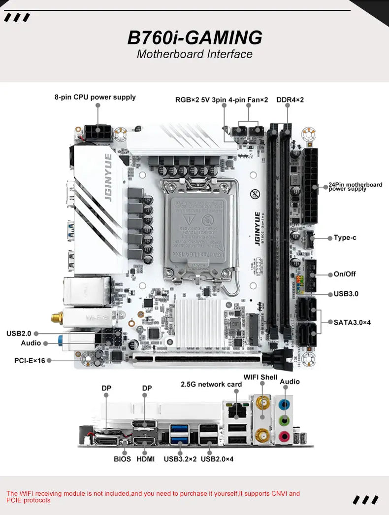 JGINYUE B760i Motherboard LGA 1700 Support Intel Core 12th 13th DDR4 3200mhz RAM Latest mini itx B760i-GAMING.