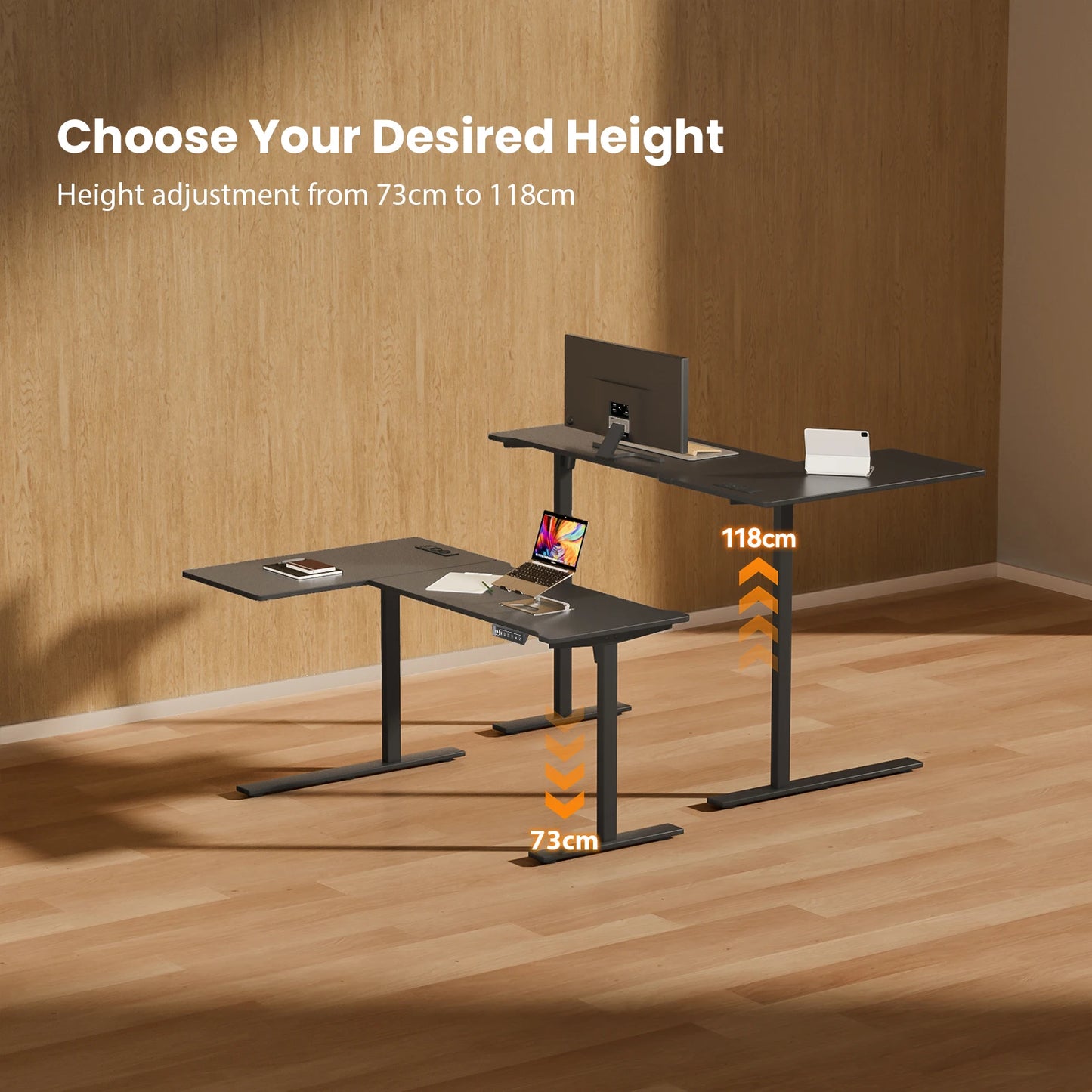 Elektrisch höhenverstellbarer L-förmiger Schreibtisch Ergonomischer Computertisch mit USB und Steckdose für Büro und Zuhause