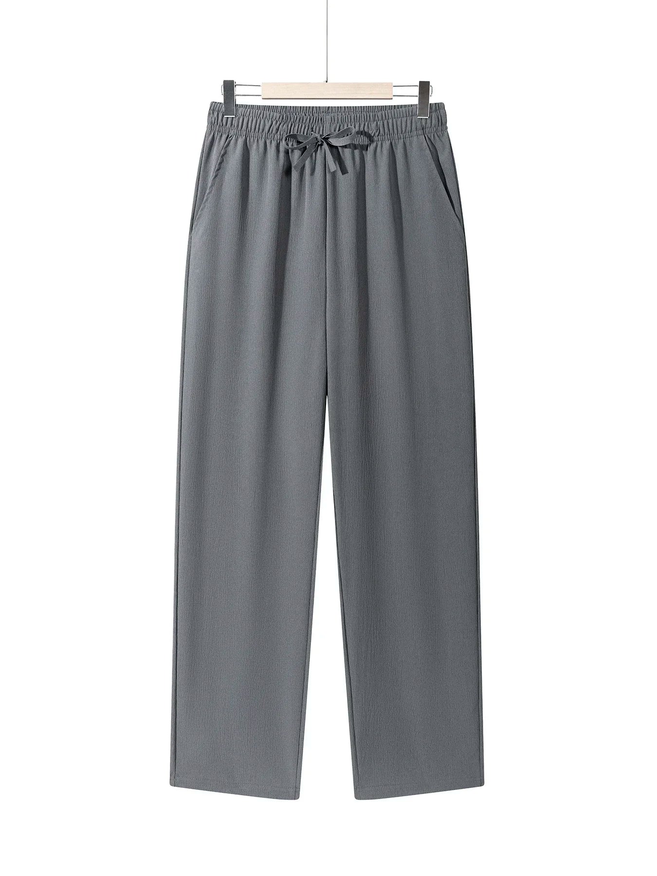 Summer Men's Straight Trousers Casual Solid Color Breathable Drawstring Long Pants Sweatpants Streetwear Men Baggy Pants.