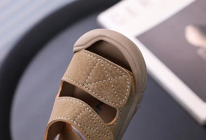 Children's Sandals Anti-kick Summer Shoes for Boy Solid Color Causal Kids Fashion Girls Walking Beach Sandals Non-slip Hook Loop.