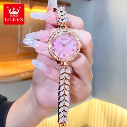 OLEVS 9971 Women's Watches Elegant Fashion Original Wristwatch Waterproof  Fish Bone Strap Luminous Hand Diamond Bezel Reloj