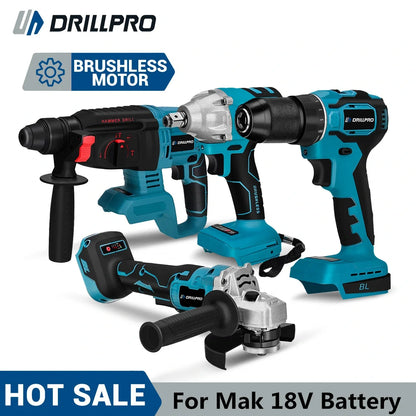 Drillpro Elektrowerkzeug-Set, 800 N.M, elektrischer Schraubenschlüssel, Bohrhammer, 13 mm Bohrmaschine, 125 mm Winkelschleifer für Mak 18 V