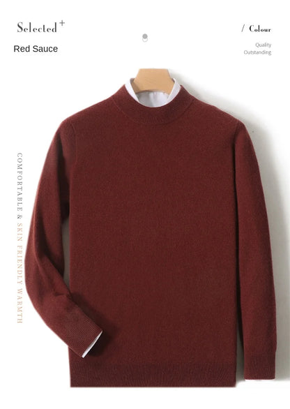 100% Pure Merino Wool Men's Semi High Neck Pullover Solid Color Plus Size Casual Sweater Autumn And Winter Sports Cashmere Top
