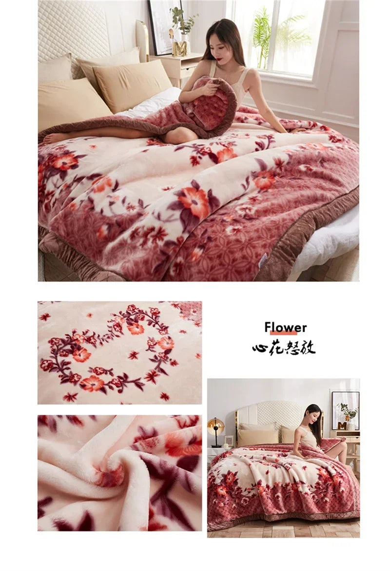 European Style Warm Raschel Blanket for Winter High End Soft Thicken Warmth Weighted Blanket Double Side Flocked Comforter Duvet