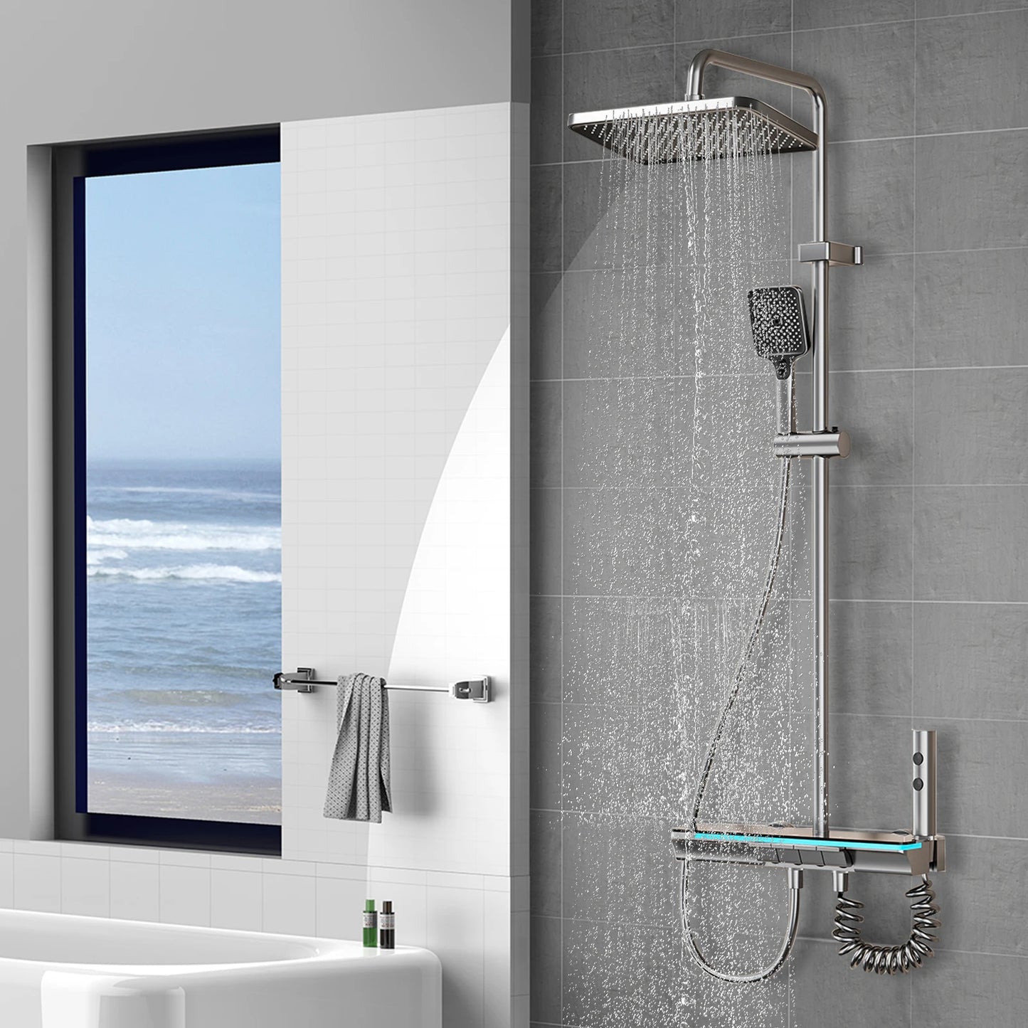 Digital Thermostatic Shower System with Smart Temperature Memory, Easy to Install LED Rain Shower & Brass Faucet Set