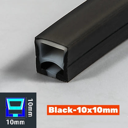 1-5m Black Silicone Tube LED Neon Light DC12V Flexible Recessed Diffuser Channel Waterproof Wall Ceiling Ribbon Rope Strip Light
