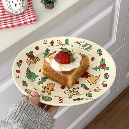 Cute Ceramic Plates Christmas Party Desserts Cake Plates Children's Breakfast Milk Cups Household Kitchen Ceramic Noodle Bowls.
