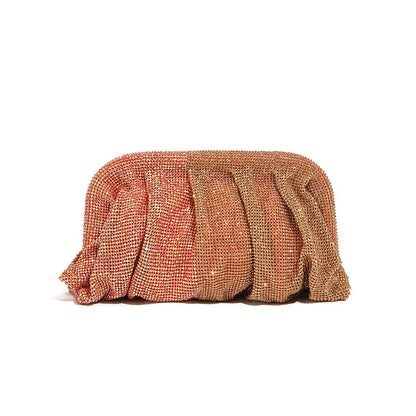 Premium Handmade Diamond-encrusted Clutch Bag Pleated Chain Rhinestone Cloud Clip Dinner Bag Single Shoulder Oblique Span Bolsos