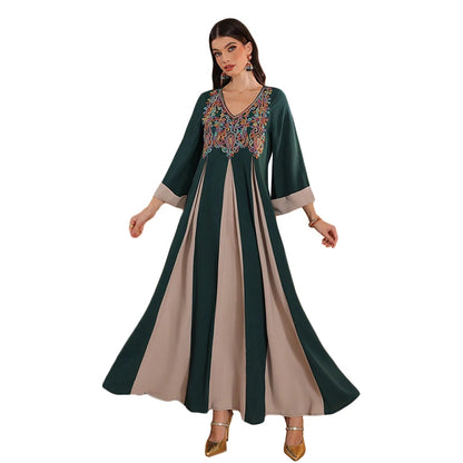TOLEEN Damen Knöchellange Kleider Eid Al-Fitr Muslim Lose Applizierte V-Ausschnitt Langarm Damen Robe Islamisches Dubai ElegantDress.