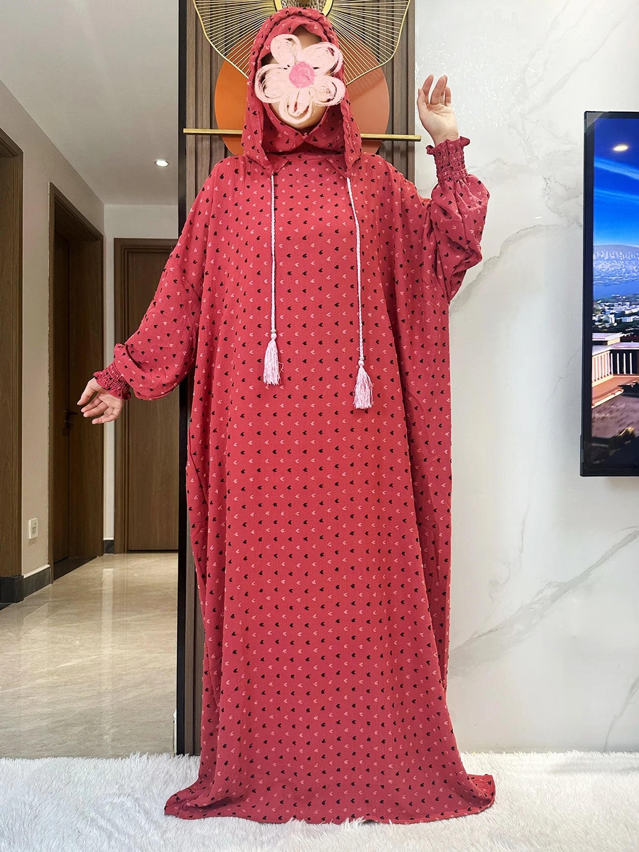 Latest Ramadan Soft Cotton Prayer Abaya Double Hats Dubai Turkey Islam Prayer Clothes Fabric Dresses Islam Women Dress Kaftan.