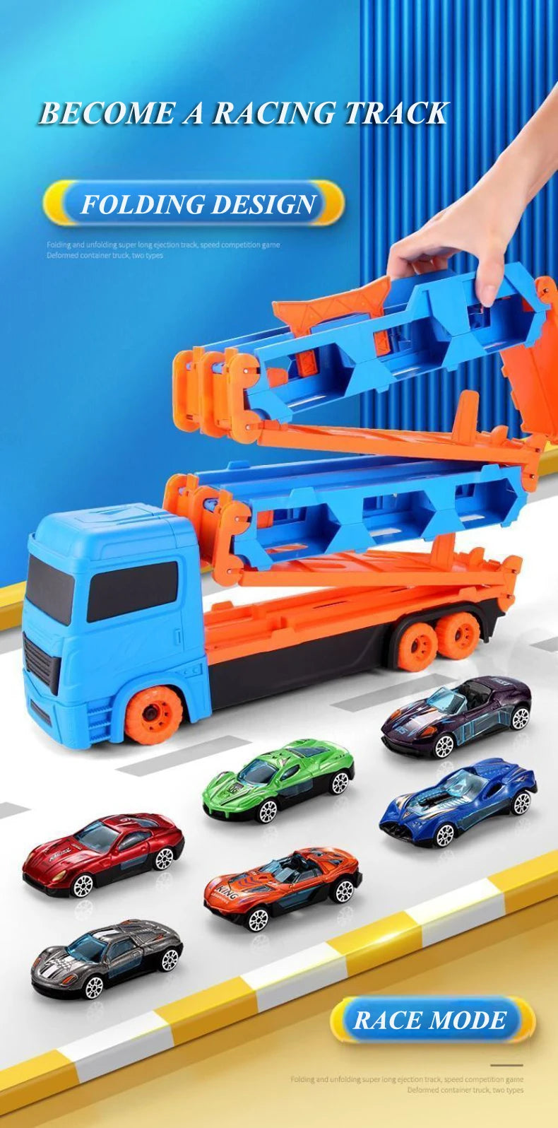 Large Car Transporter Truck Folding Track Racing Vehicle Kids Competitive Games Storage Alloy Car Boy Toy Children Novel Gift.