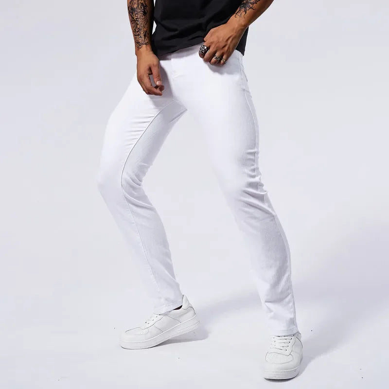 Men's White Casual Jeans New Denim Pants Comfortable Fashion Stretch Slim Fit Straight Trousers Male Clothing Streetwear.