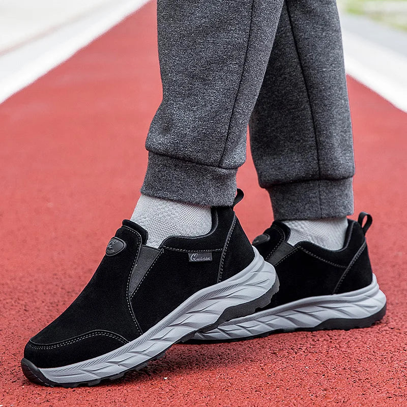 Mens Walking Shoes Leather Anti Slip Wear-resistant Autumn Fashion High-quality Soft Sole Comfortable Casual Flat Sneakers Man.