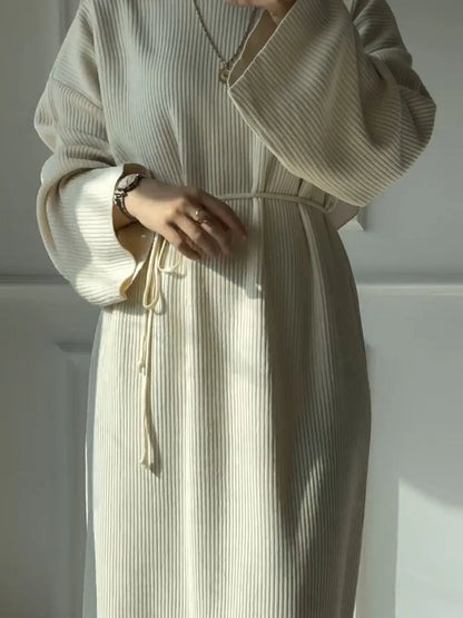 Muslim Dubai Middle East Winter Thicken Warm Knit Sweater Abayas For Women Evening Long Dress Ramadan Robe Femme Islam Clothing.