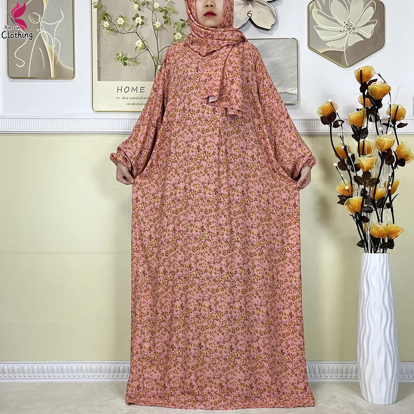 2025 New Muslim Abayas For Women Ramadan Prayer Garment Dubai Middle East Femme Robe Cotton Loose African Dress Turban Attached