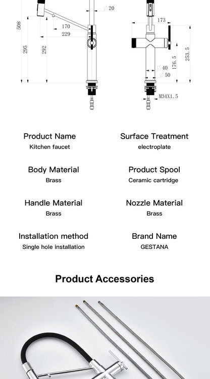 Modern chrome brass pull-out hot and cold water single hole kitchen faucet luxury 2 function drinking water mode sink faucet