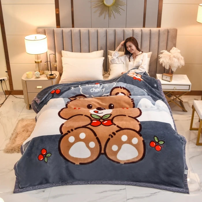 Fleece Blanket Plush Blanket King Size Heavy Mink Blanket Silky Soft and Warm 2 Ply A&B Printed Raschel Bed Blanket Rose/Peony