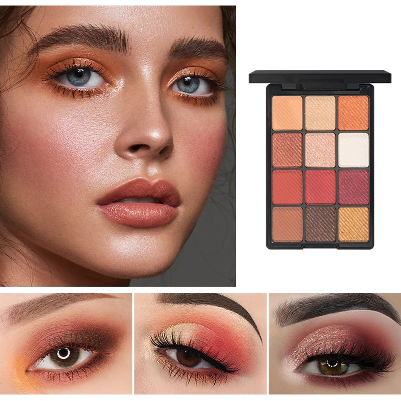 12-Color Glitter Eyeshadow Palette- Highly Pigmented,Long-Lasting Diamond Metal and Matte Shades for a Dazzling Eye Makeup Look.