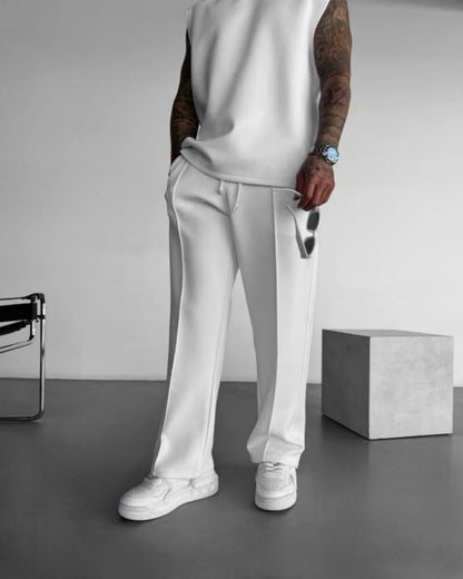 2025 Spring and summer men's new four seasons loose straight tube sports casual pants comfortable suit pants drawstring waistban