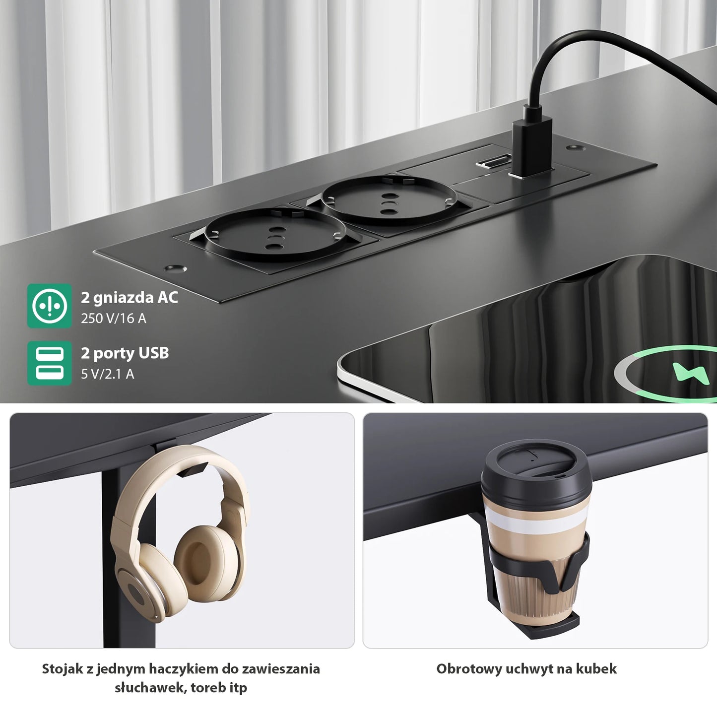 Elektrisch höhenverstellbarer L-förmiger Schreibtisch Ergonomischer Computertisch mit USB und Steckdose für Büro und Zuhause