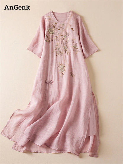 Sommer Druck Vintage Kleider Für Frauen 2025, Neue Casual Lange Dünne Atmungsaktive Kleid Femme Robe Büro Dame Arbeit Elegante Kleidung.