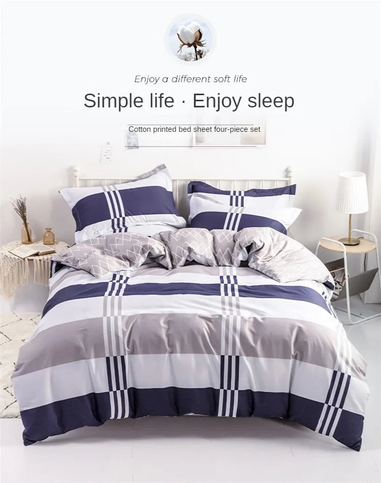 3PC 100% Cotton Duvet Cover Set Striped Printing 1PC Duvet Cover 2PC Pillowcase Cotton Soft Skin Friendly Bedding.
