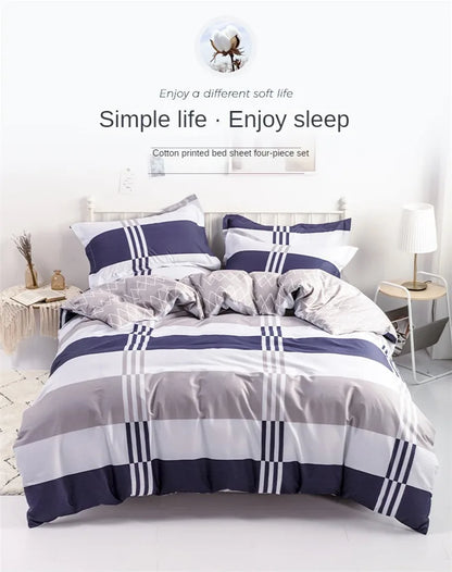 3PC 100% Cotton Duvet Cover Set Striped Printing 1PC Duvet Cover 2PC Pillowcase Cotton Soft Skin Friendly Bedding.
