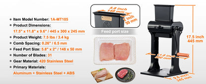 SucceBuy Commercial Meat Tenderizer Heavy Duty Stainless Steel Meat Tenderizer Machine Quick and Easy Manual Operation Kitchen.