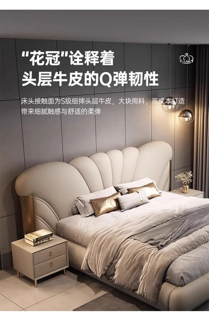 Luxuriöses Hauptschlafzimmer, Doppelbett, King-Size-Bett, weiche Tasche, Rückenlehne, 150 x 200 cm, Hochzeitsbett, Untergestell in voller Größe, beleuchtet 2ingan-Möbel