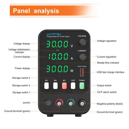 Wanptek 30V 5A 10A Switching Power Supply with 3 Groups Memory Storage Laboratory Work Regulated Power Supply Preset Current.
