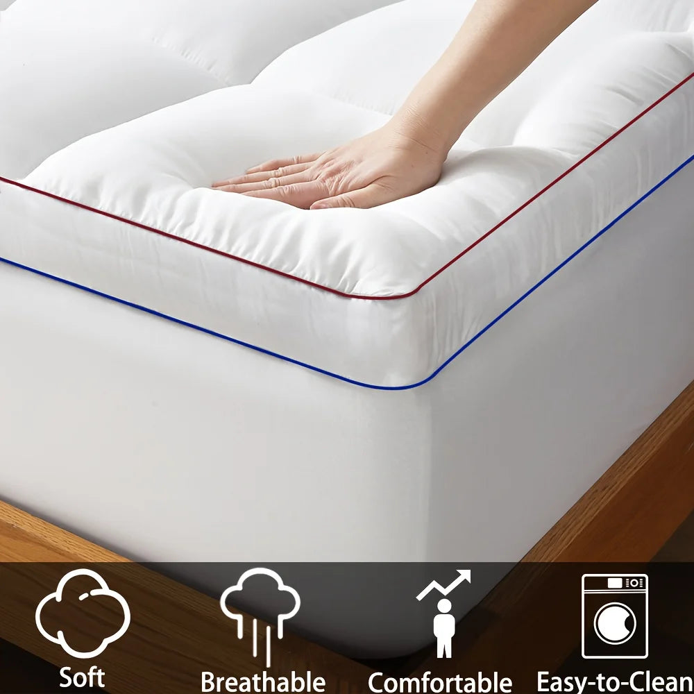 1pc Cooling Mattress Pad, Premium Zoned Quilted Fitted Mattress Topper, Breathable Fluffy Soft Mattress Cover, Machine.