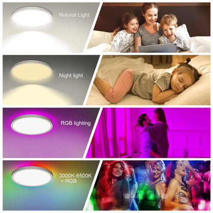 220V LED Deckenleuchte dimmbar mit Fernbedienung 24W 2700LM RGB 3000K-6500K runde Deckenleuchte für Wohnzimmer Schlafzimmer.