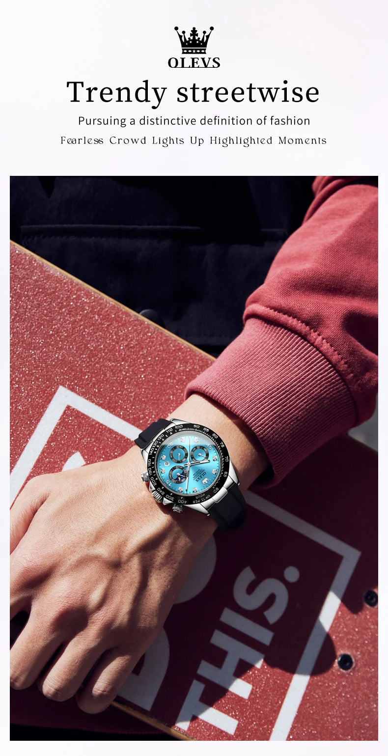 OLEVS Top Luxury Elegant Watch for Women Waterproof Luminous Ladies Watch Light Blue Silicone Strap Quartz Women's Watches Reloj.