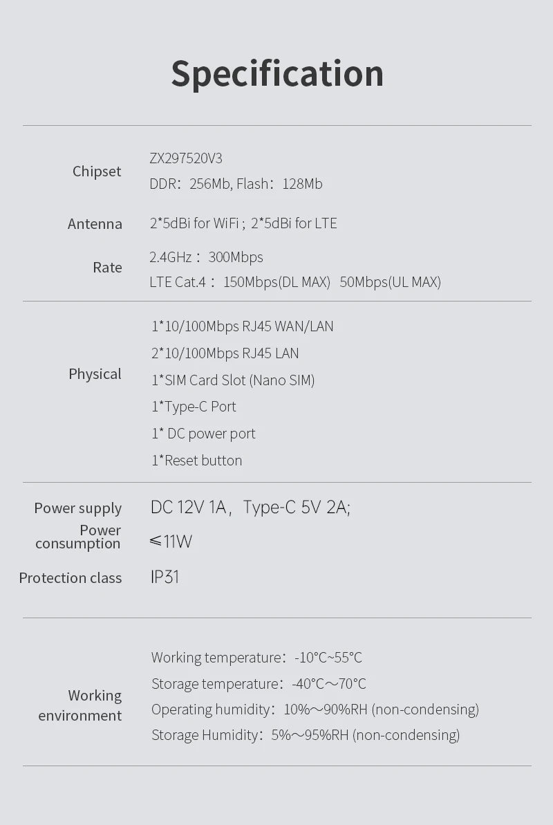 Plery 4G LTE Router 300Mbps WiFi6 Router Plug And Play 2.4G 3 RJ45 Ports 5000mAH Battery Backup For Home/Office/Travel