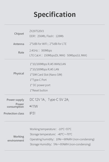 Plery 4G LTE Router 300Mbps WiFi6 Router Plug And Play 2.4G 3 RJ45 Ports 5000mAH Battery Backup For Home/Office/Travel