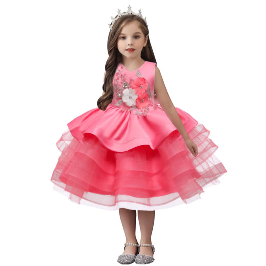 Flauschige Mesh Kinder Kleid Leistung Weihnachts kleid Wassermelone rot Mädchen Kleid für 0 bis 6 Jahre Kind