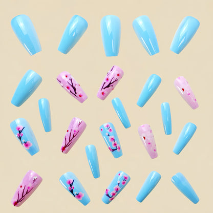 24pcs/set short medium long fake nails for Spring summer season gradient peach flowers butterfly heart press on false nail art