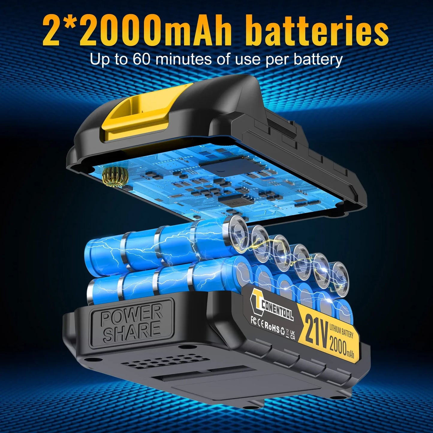 CONENTOOL 28+3 Drehmoment Elektrischer Bohrschrauber Bürstenloser kabelloser Akku-Bohrschrauber 2 Batterien Multifunktionales 27-teiliges Set