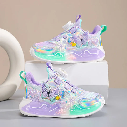 Cute Girls Sneaker Children Shoes Pink Purple Butterfly Printed Kids School Running School Sneaker Sports Tennis Shoes for girl.