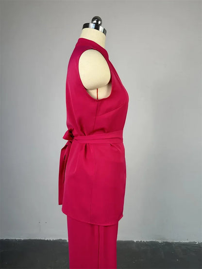 Women Wide Leg Pant Sets Two Piece Set Black Shirt Top & Cuffed Pants Set Suit Loose O Neck High Waist Elegant Trousers Suits.